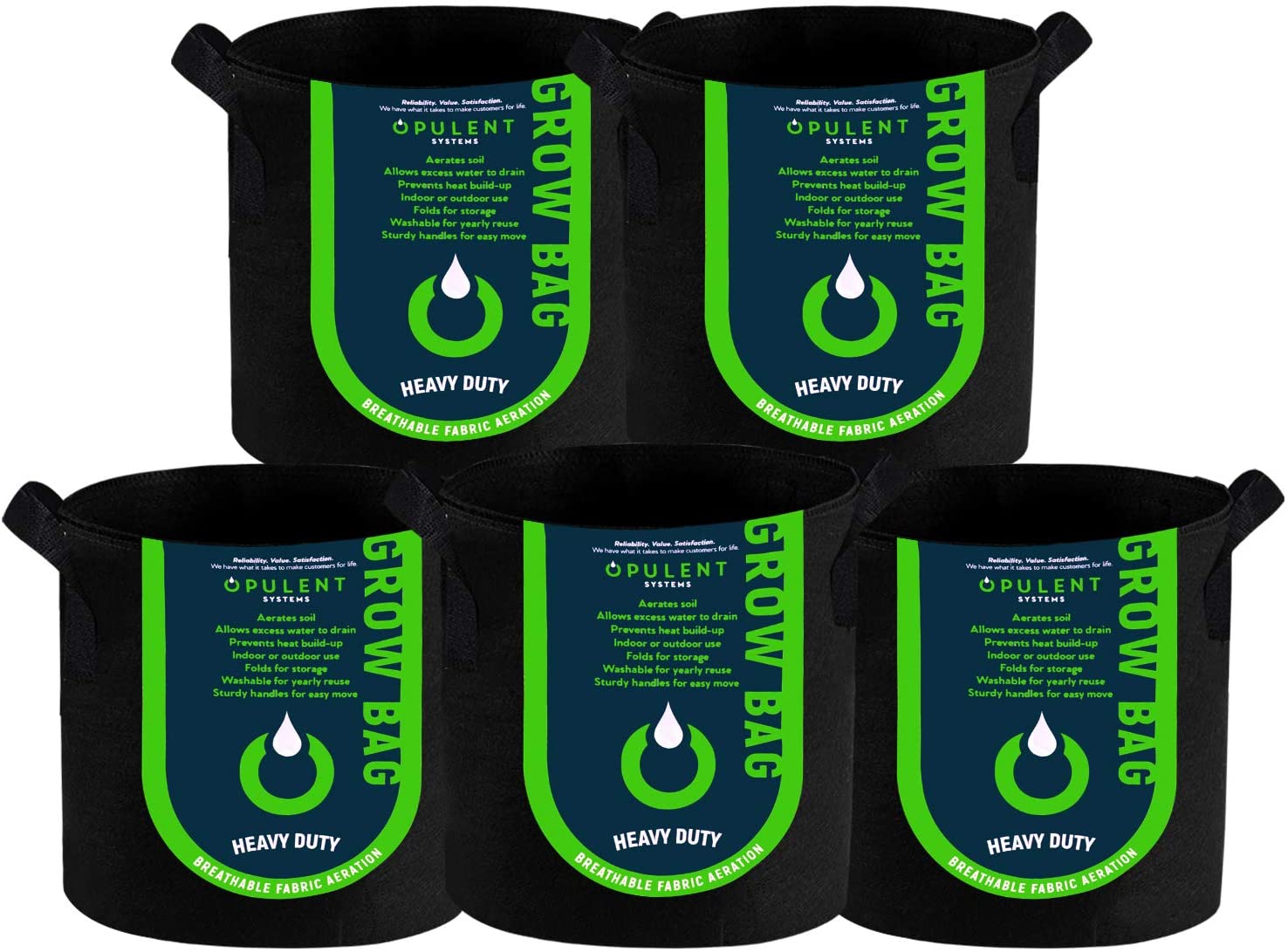 5. OPULENT SYSTEMS 5-Pack 10 Gallon Grow Bags
